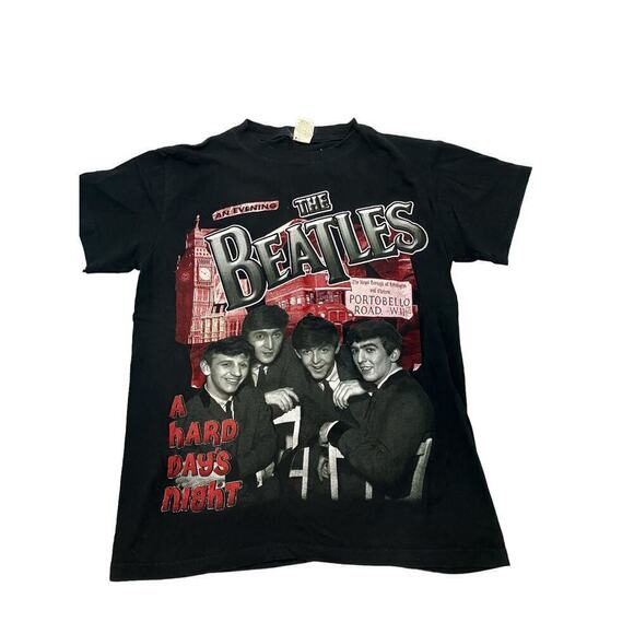 The Beatles Black Band Tee Size Medium Graphic Middleweight A Hard Day's Night - Picture 1 of 6